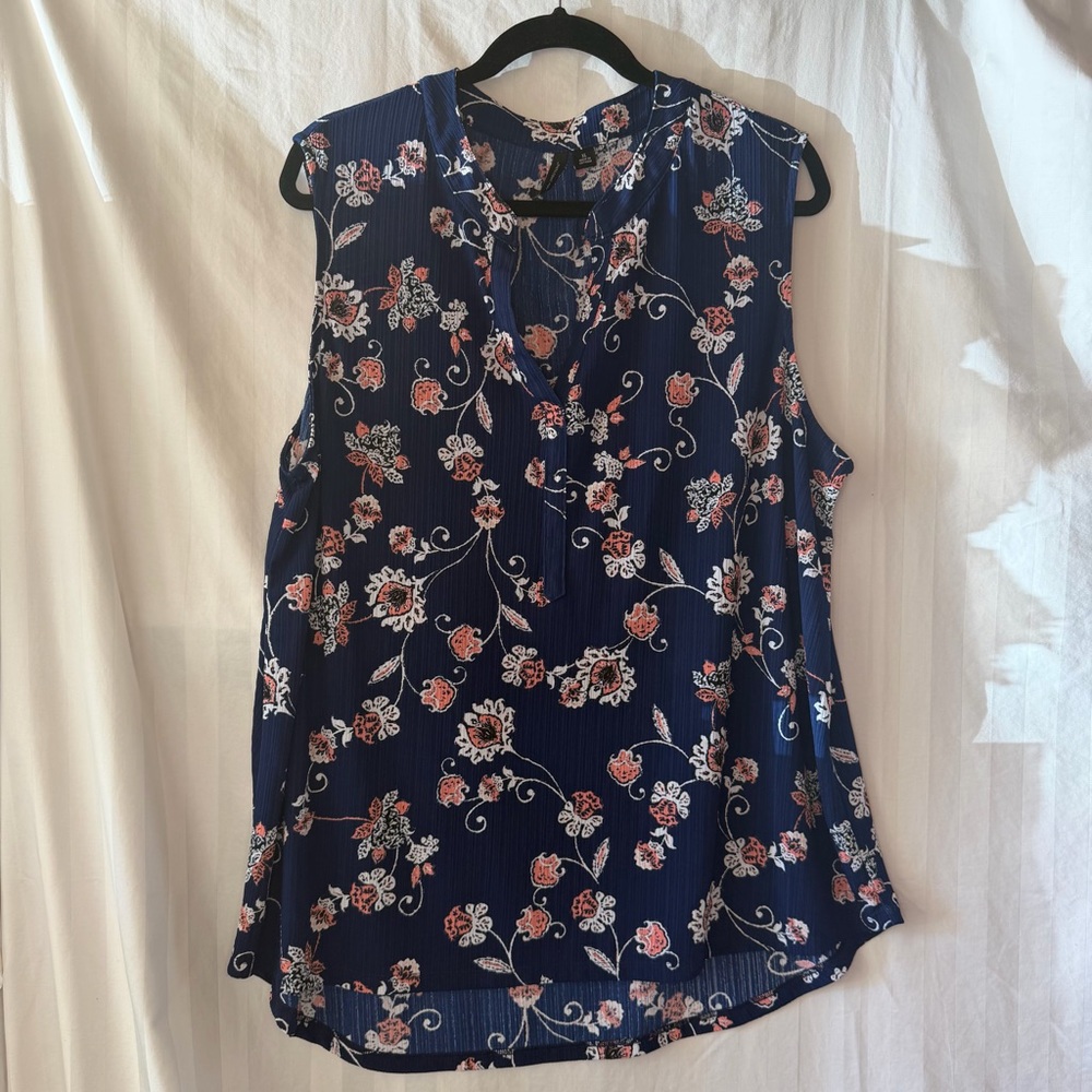 New Directions Sleeveless Blouse Top Women's XL Multicolor Floral V-Neck Tank